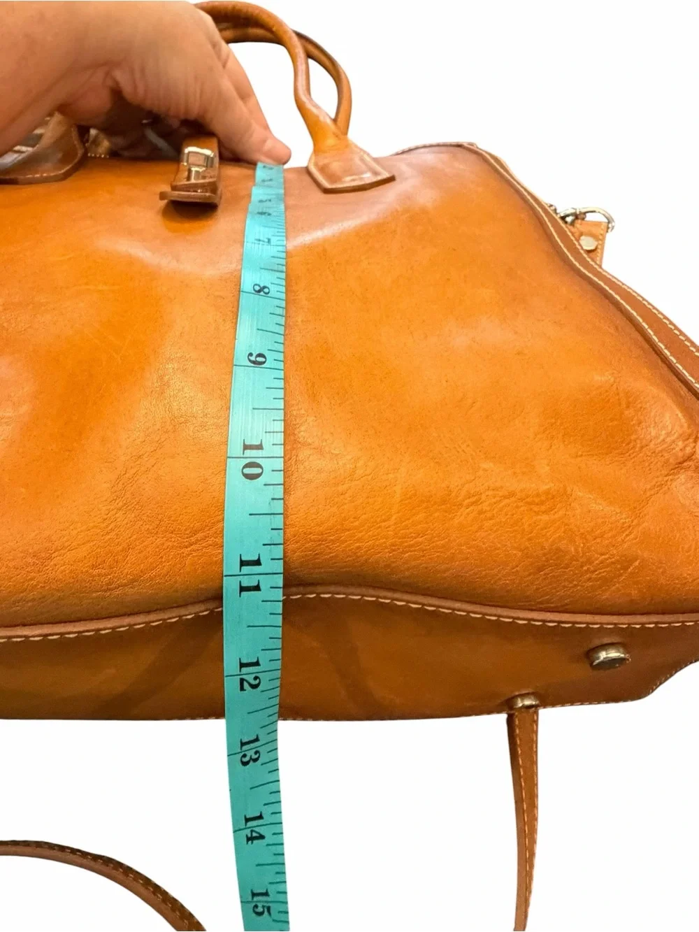 Cavalcanti Italian Satchel Shoulder Bag Cognac Brown Burnished Leather Western